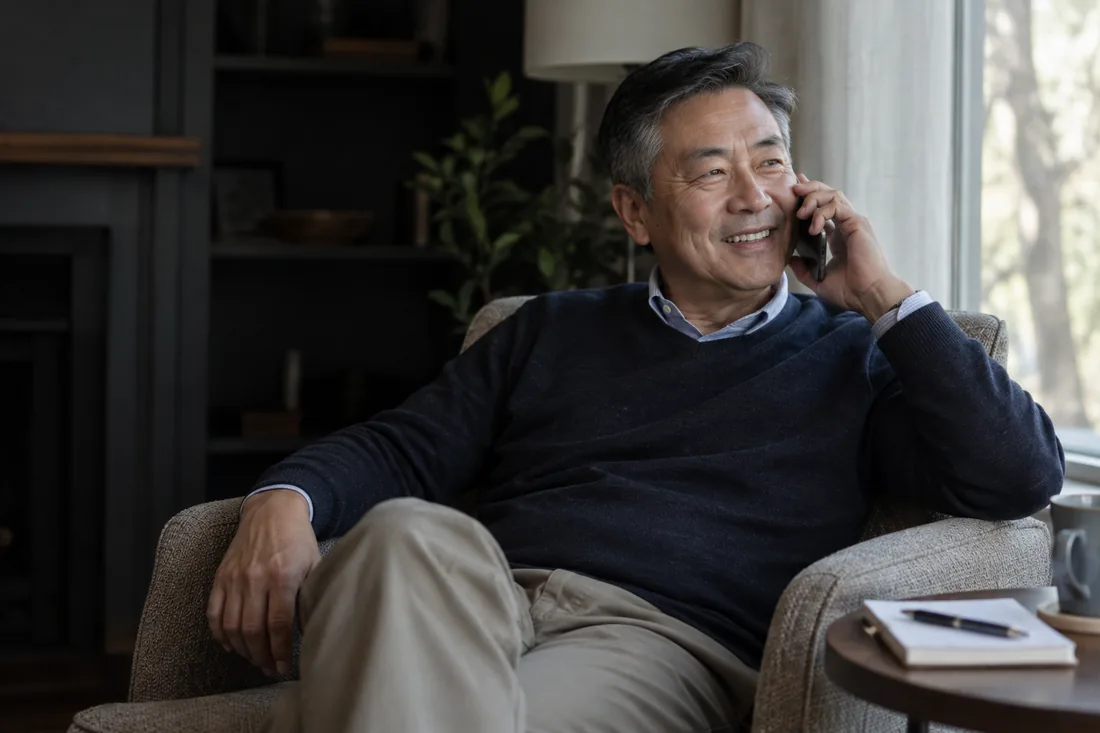 A client on a phone call with an advisor