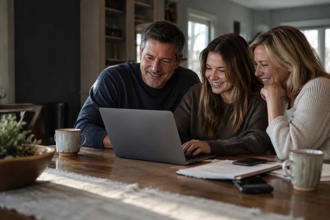 A family in a group virtual meeting